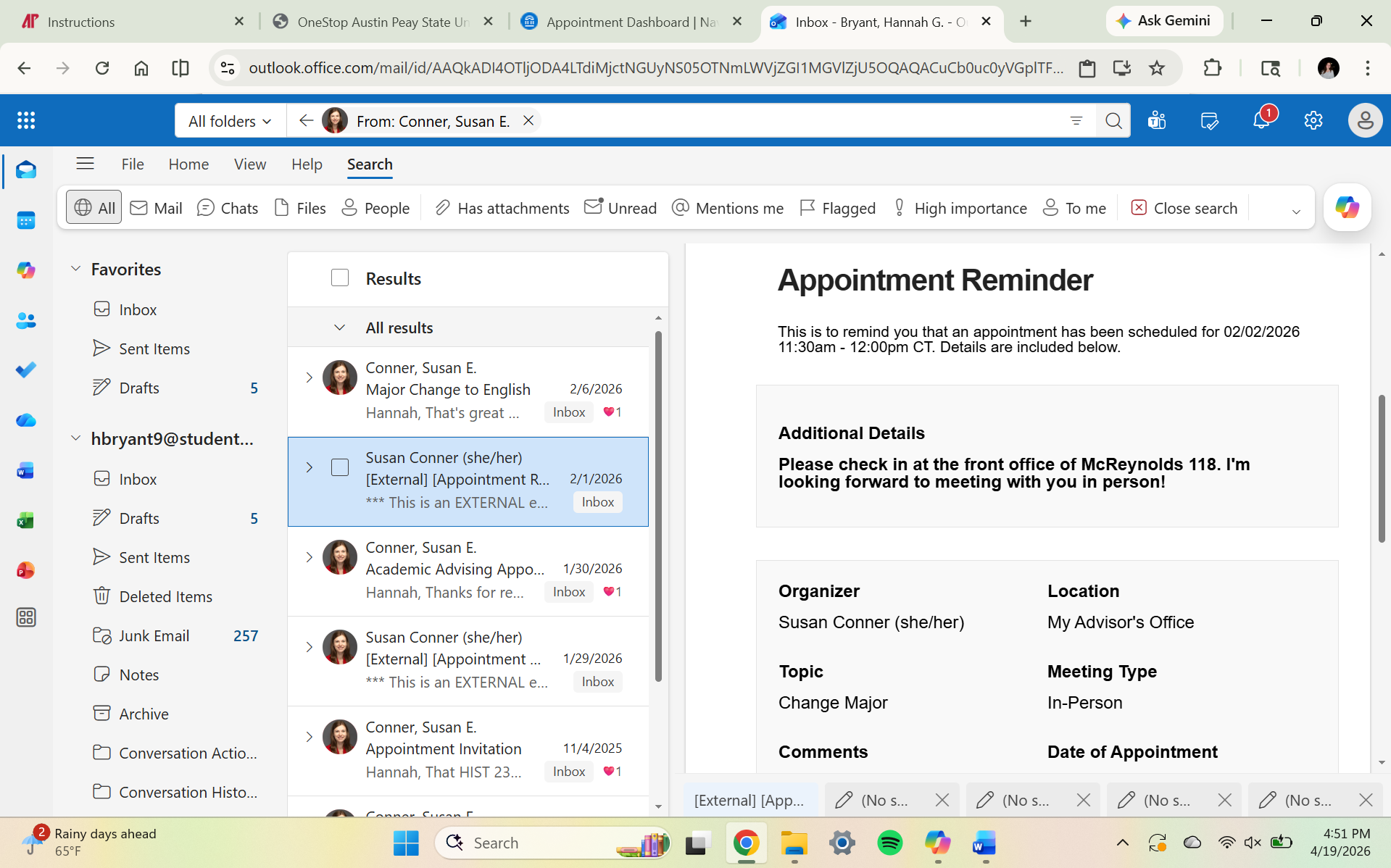 Use a screenshot of the appointment confirmation or meeting details.